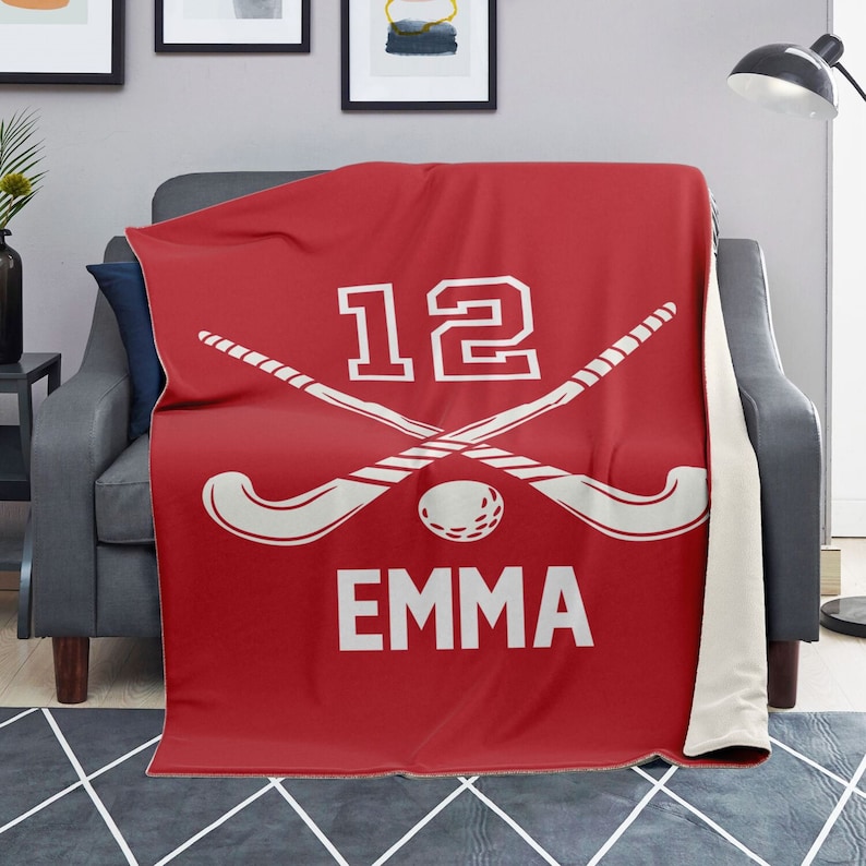 Custom Field Hockey Blanket With Name and Number, Custom Name Hockey