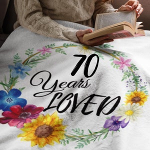 Couverture personnalisée aimée depuis 70 ans, couverture de grand-mère pour le 70e anniversaire, idées de cadeaux pour grand-mère pour grand-mère, cadeaux personnalisés pour grand-mère 70e anniversaire