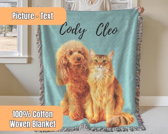 Custom Pet Blanket With Photo And Name, Personalized Dog Memorial Blanket, Cat Blanket For Pet Lover, Custom Woven Blanket With Photo