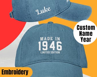 Regalo personalizado para 80 cumpleaños, gorra de edición limitada hecha en 1946, gorra vintage bordada para 80 cumpleaños, gorra divertida para 80 cumpleaños.