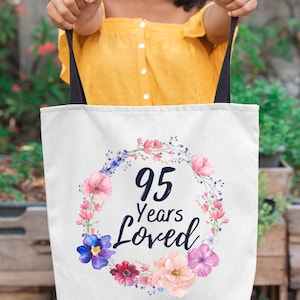 95年間愛されてきたトートバッグ、女性への95歳の誕生日プレゼント、95歳の女性への誕生日プレゼント、95歳の女性へのギフト、95歳のカスタムトートバッグ