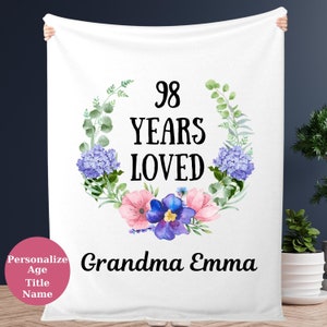 98 jaar geliefde deken, gepersonaliseerde werpdeken, 98e verjaardagscadeaus voor vrouwen, werpdeken voor moeder oma, 98e verjaardagscadeau-ideeën