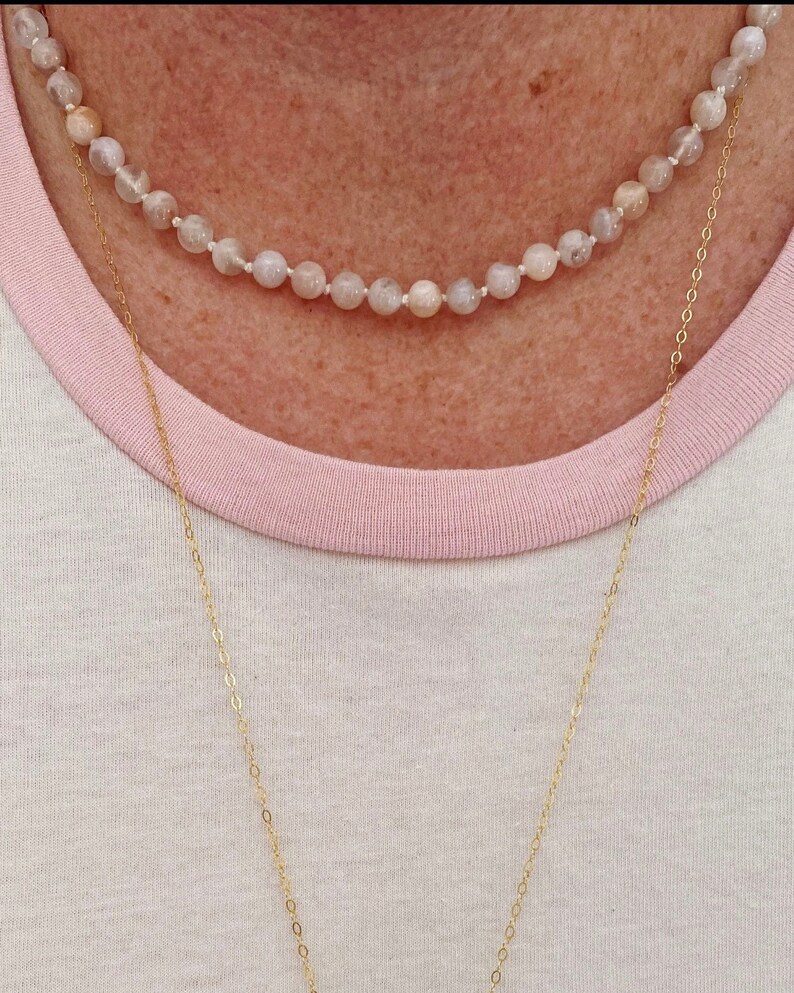 Hand Knotted Gemstone Necklace Flower Agate Cherry Blossom Agate Beaded