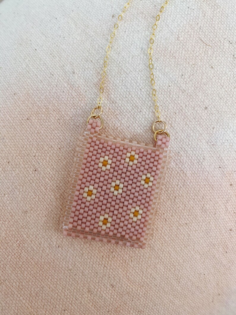 Blue & White Seed Bead Amulet Pouch Necklace