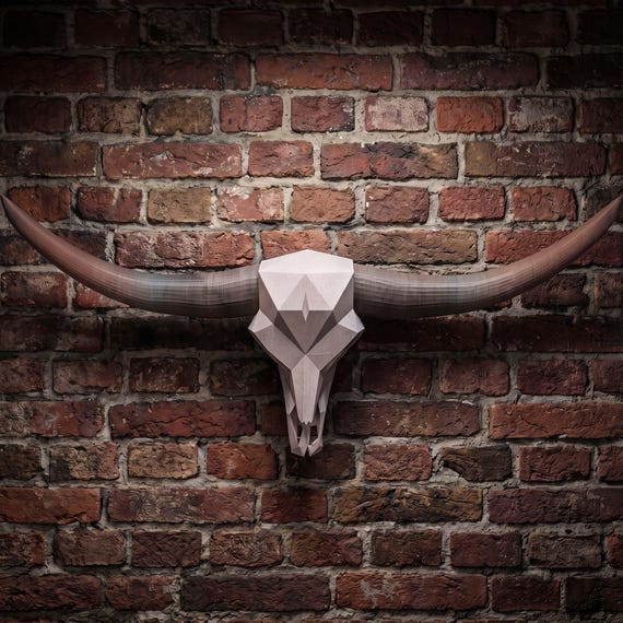Modern Bull Skull Wall Art | 30" Wide | Cow Head and Horns
