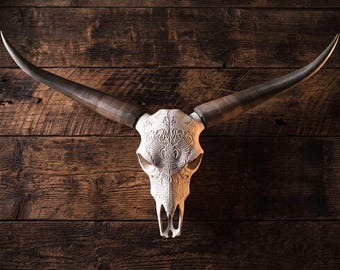 Decorative Bull Skull and Horns Wall Art | 27.5” Wide