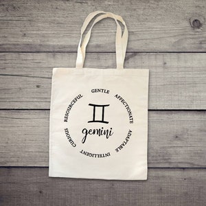 Gemini tote bag. Zodiac signs tote. Horoscope.  Gemini personality tote. Astrology tote. Gemini gifts. Eco friendly tote.