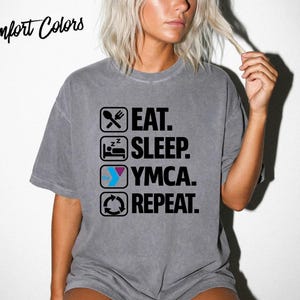 Camiseta Eat Sleep YMCA Repeat, camiseta de gimnasio YMCA, camiseta para amantes del fitness, camiseta de motivación para entrenar, regalo para hacer ejercicio, ropa para socios de gimnasio