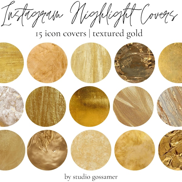 15 Textured Gold Instagram Covers, Luxury Aesthetic, Gold IG Highlights, iPhone Widgets, Premium Icons for Jewellery, Real Estate & Lux