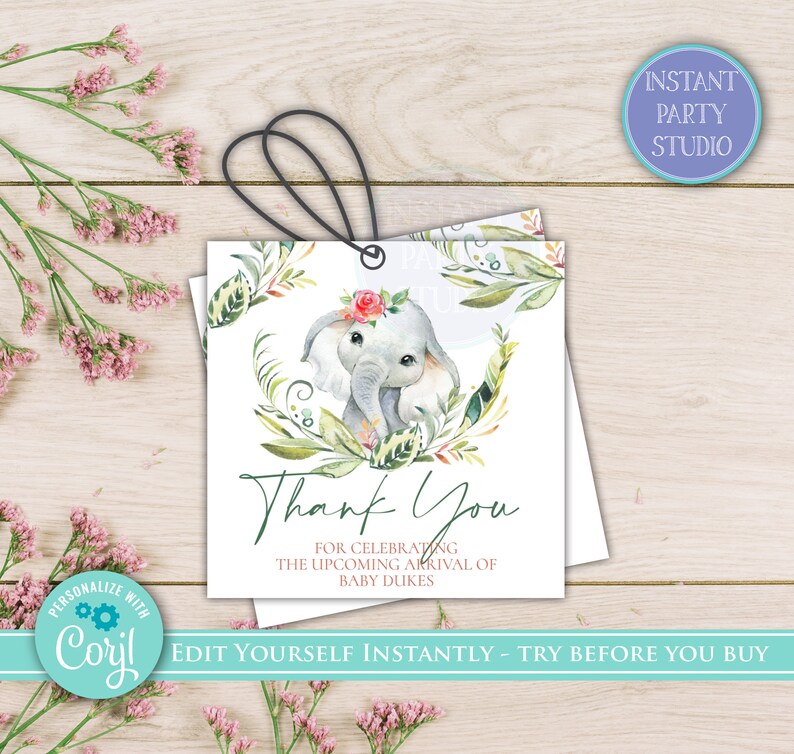 Elephant Baby Shower Thank You Card Baby Shower Favor Tag Etsy Australia
