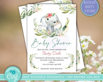 Elephant Invite, Little Peanut Baby Shower, Elephant Baby Shower Invite, Elephant Invitation, Baby Shower EDITABLE Invitation, little peanut