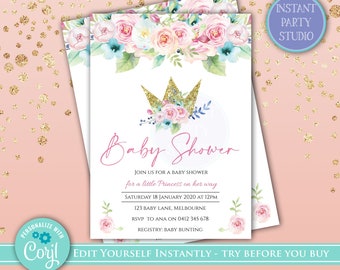 Little Princess Baby Shower Invite, Baby Shower Invite for little princess, Baby Girl Baby Shower, Editable Baby Shower Invitation