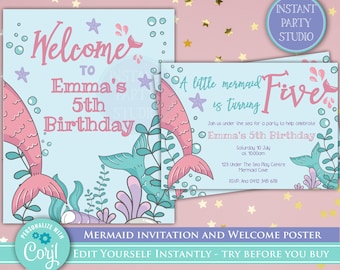 Mermaid Birthday Invitation | Under the sea Birthday | Mermaid Invite | 5th Mermaid Invitation | 1st, 2nd, 3rd, 4th, 5th Birthday Invite