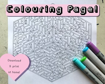 Colouring Page / Printable / Isometric Inverted Cube