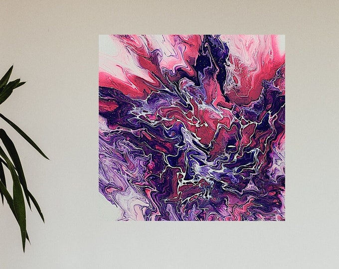 Unique Purple Fluid Art Painting on Canvas, Abstract Modern Artwork, Home Decor for Wall Hanging, Handmade Acrylic Pour Original Wall Art