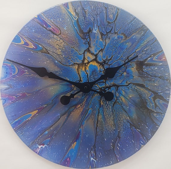 Large Blue Wall Clock Unusual Wall Clock 40cm Painted Etsy