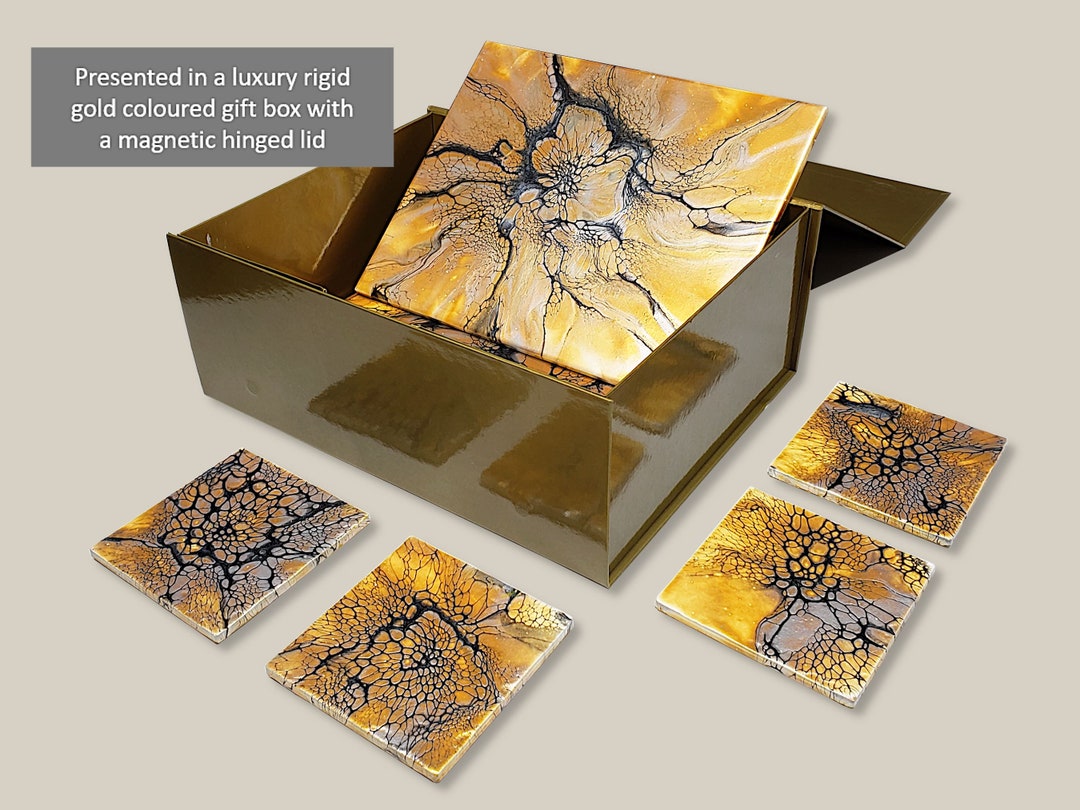 Placemat and Coasters Set of 4 in Gold & Silver, Elegant Artisan Dining