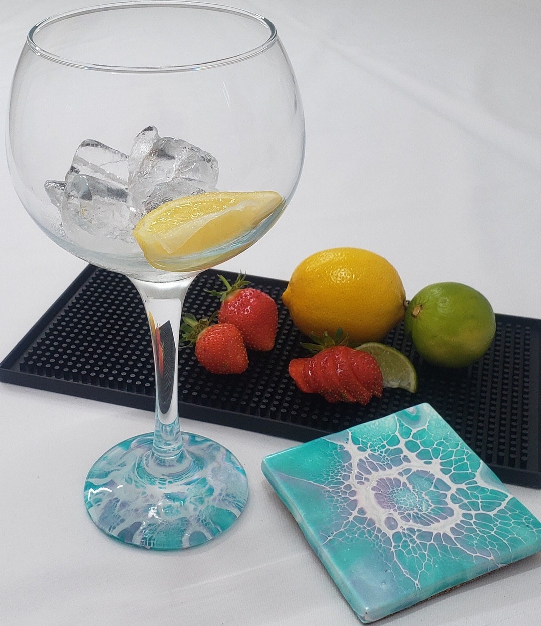Handpainted Gin and Tonic Balloon Glass and Ceramic Tile Etsy