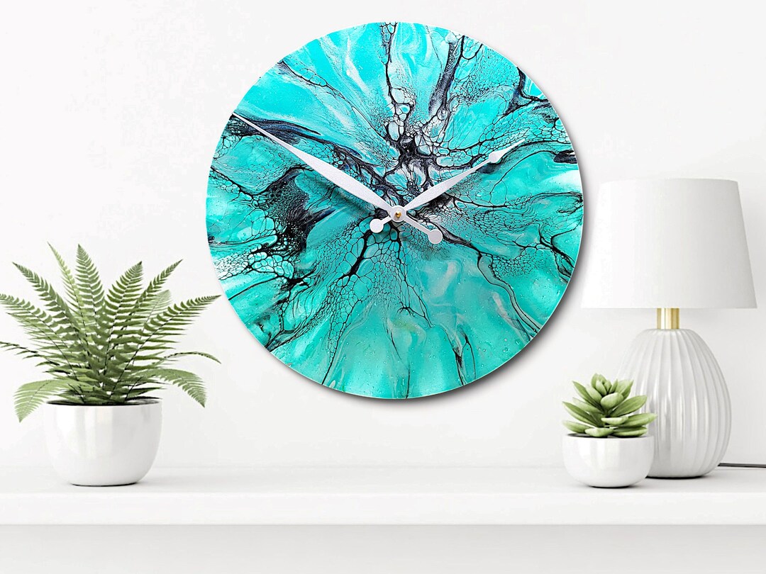 Large Wall Clock Teal Wall Art Décor Modern Contemporary Etsy