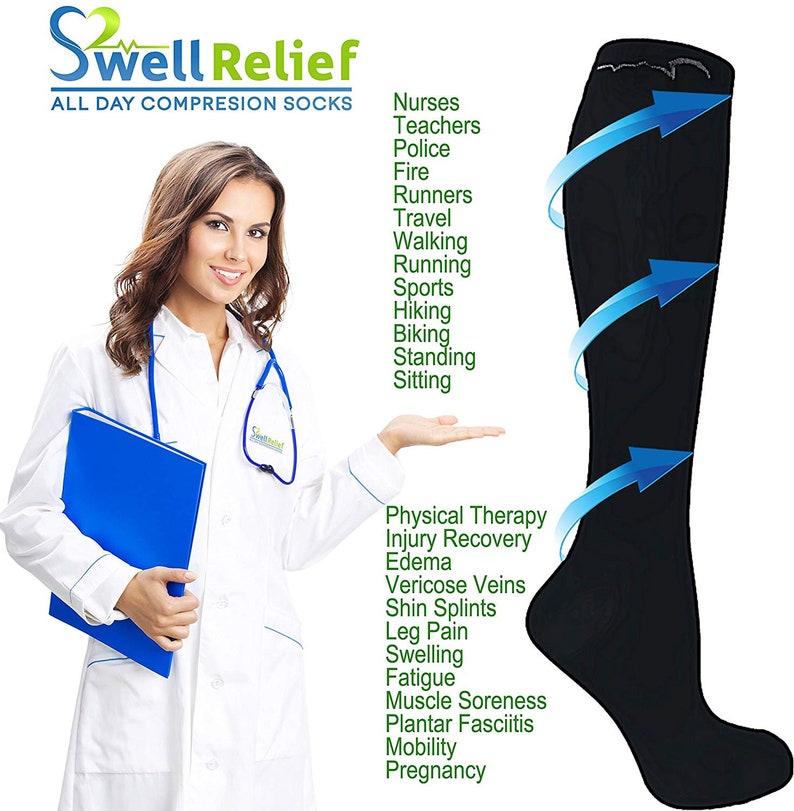 Women/'s Shoe Sizes 10-14 Navy Blue LargeX-Large Ladies Compression Socks One Pair Medium Compression 15-20 mmHg Men/'s Sizes 9-13