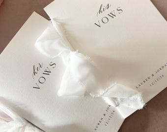 Personalised Linen Wedding Vow Books, His and Her Vow Book Set with Ribbon, Keepsake Wedding Morning Gift, Bridal Stationery