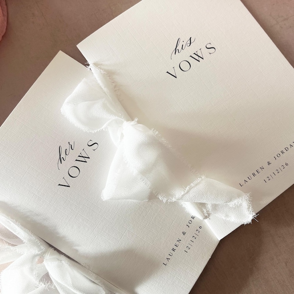 Personalised Linen Wedding Vow Books, His and Her Vow Book Set with Ribbon, Keepsake Wedding Morning Gift, Bridal Stationery