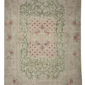 Vintage Oushak Teppich: 23x23 cm, Boho Türkischer Wollteppich