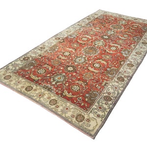 Old Beautiful Vintage Oushak Carpet Rug,4,8&quot;x9,3&quot; Feet Turkish Handmade Vintage Carpet Rug,Short Pile Bohemian Carpet Rug.