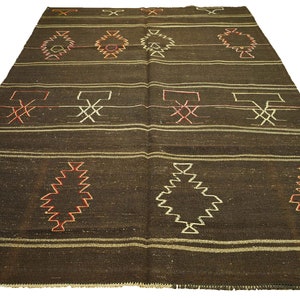 6x10 ft goat hair rug, organic primitive kilim rug, wool embrodiery on goat hair rug, turkish anatolian kilim rug, nomadic pattern kilim