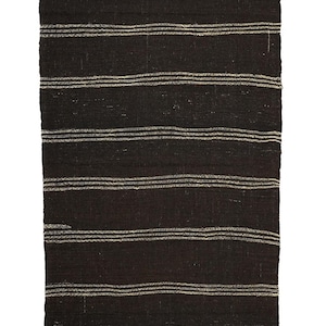 4x11 ft striped handwoven kilim rug, dark brown goat hair rug, organic kilim rug, antique kilim rug, vintage anatolian kilim area rug