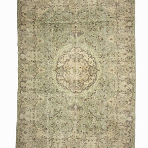 Green Turkish Oushak Rug, 7,1&#39;&#39;x 9,8&#39;&#39; Feet Brown Turkish Rug, Pastel Rug, Boho Rug,Decorative Rug, Vintage Rug, Oushak Rug, Chic Rug