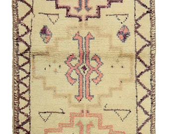 Handmade Vintage Turkish Wool Runner Rug: 3''x11'' Pink Neutral Decor