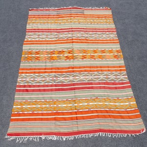 Vintage Turkish Kilim Rug: Zig Zag Striped Wool, 5.4&quot;x8.2&quot;