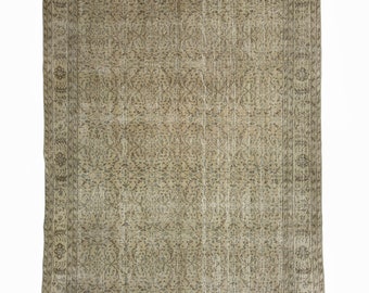 Vintage Oushak Turkish Rug: Handmade Wool Bohemian Carpet (6.7x10.2 ft)