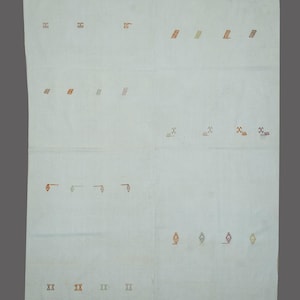 Vintage Turkish Kilim Rug: Wool Embroidery on White Cotton (6.6x8.5 ft.)