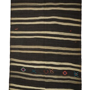 6x11 ft gray striped brown goat hair area rug, mid-century anatolian mountain house rug, bohemian goat hair area rug, antique goat hair rug