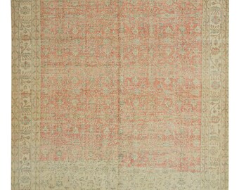 Handwoven Wool Oushak Rug: 7x10 ft Vintage Anatolian Area Rug