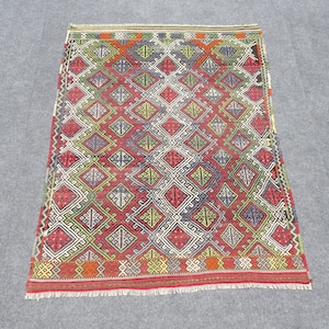 Dywan Kilim, 5 &quot;X6,4&quot; stóp 153 x 195 cm, Kilim turecki, dywan Oushak Kilim, Jajim Kilim, dywanik dekoracyjny, dywanik Kilim Vintage, Kilim anatolijski