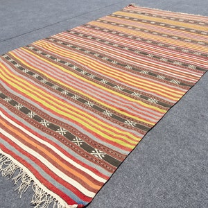 Kilim Rug, 4,1&quot;X7&quot; feet 125X212 cm, Turkish Kilim Rug, Oushak Kilim Rug, Antique Kilim, Vintage Kilim, Striped Kilim Rug, Anatolian Rug