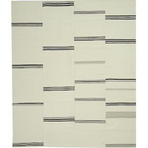 7x8 ft handmade cream kilim rug, minimalist area rug, bohemian kilim rug, anatolian rug, modern striped rug, flatweave turkish kilim rug