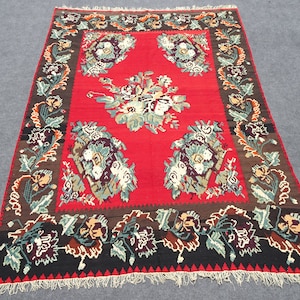 Kilim Rug, 7,5&quot;X10&quot; feet 230X304 cm, Turkish Kilim Rug, Flowery Kilim Rug, Antique Kilim, Vintage Kilim, Oushak Kilim Rug, Anatolian Rug