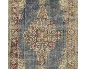 Handmade Navy Blue Oushak Rug: Mid-Century Wool Medallion (4x7 ft)