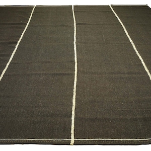 10x11 ft organic goat hair rug, oversized dark brown kilim rug, vintage ecofriendly goat hair rug, cotton striped kilim rug