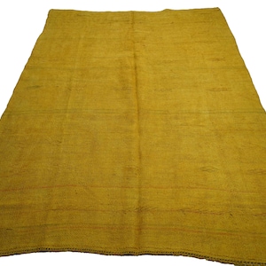 Large Mustard Hemp Rug: 5.5x8.9 ft. Vintage Bohemian Decor