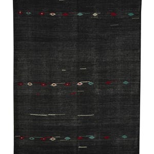 7x12 ft Turkish Goat Hair Kilim Rug: Dark Brown Farmhouse Decor