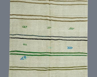 Striped Hemp Kilim Rug: 6x10 ft Handwoven Turkish Area Rug