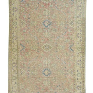6x9 ft shabby chic oushak rug, faded red oushak rug, 17th century design oushak rug, handmade oushak rug, antique oushak rug, vintage rug