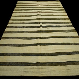 7x11 ft organic goat hair rug, wool on cotton rug, dark brown goat hair rug, vintage home decor rug, revived kilim rug, handmade gift rug