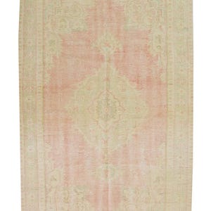 Vintage Oushak Teppich: 15 x 2,5 cm, türkischer Pastell Wollteppich