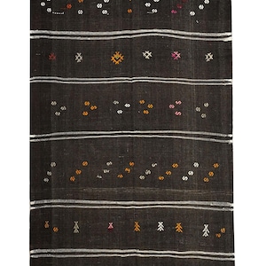 5x11 ft striped goat hair rug, hand embroidered kilim rug, organic vintage area rug, home decor sustainable goat hair kilim area rug